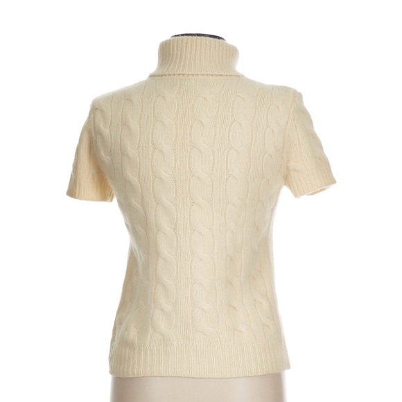 Ralph Lauren Wool Cashmere Angora Short Sleeve Turtleneck Sweater CableKnit M - Picture 2 of 5